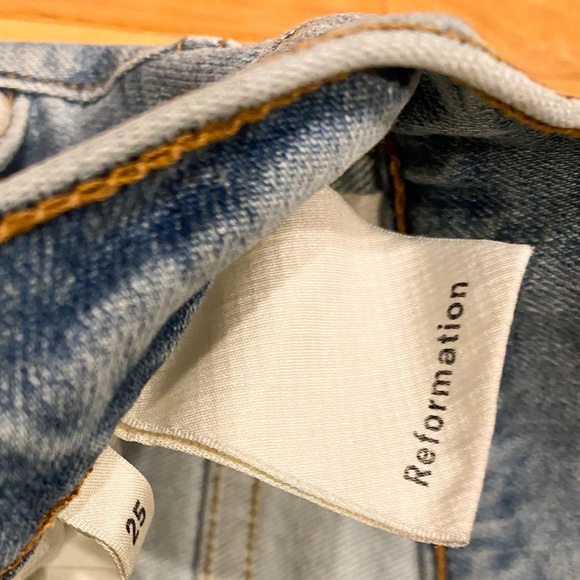 Reformation Harper High Rise Skinny Blue Jeans Raw Hem Distressed Maui USA 25 - Picture 8 of 10